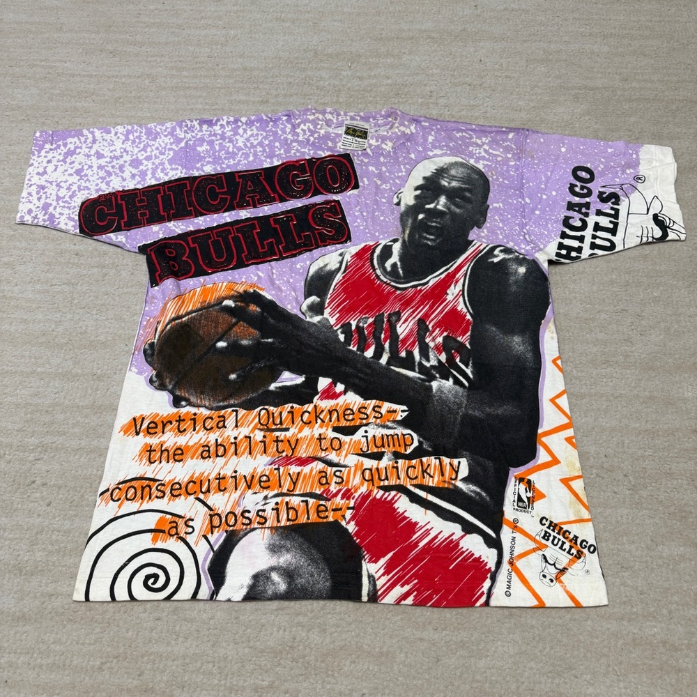 Vintage 90's Michael Jordan All Over Print T-Shirt Magic Johnson Bulls Sz Large